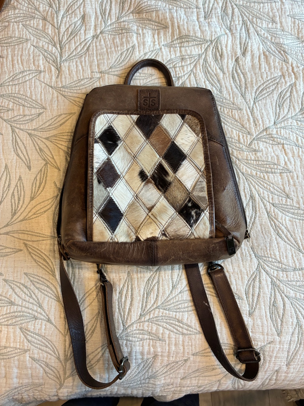 Sts Ranchwear Brown Leather Crossbody Bag with Patchwork Haircalf Front